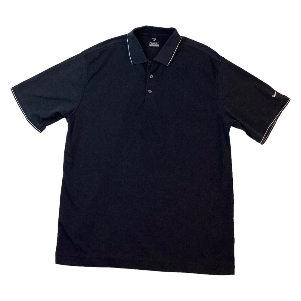Nike Fit Dry Golf Polo Black Short Sleeve Shirt Men's Size Large Swoosh Logo